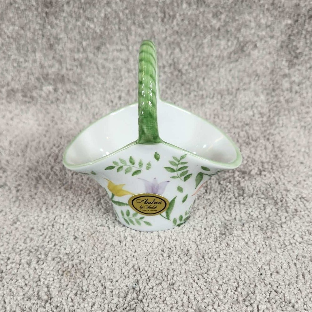 Andrea by Sadek Porcelain Basket Floral Tulip White Green‎ Decor Small